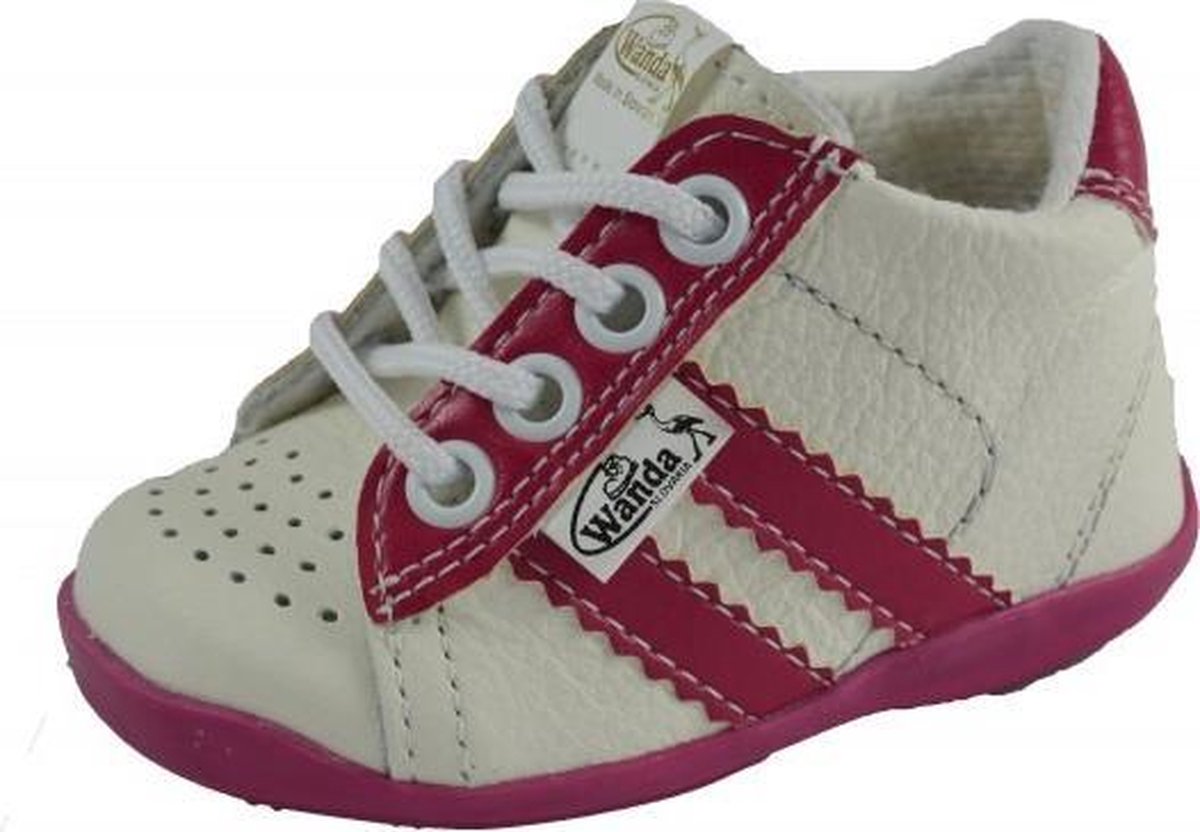 Wanda Leren schoenen wit/donker roze/fuchsia meisje eerste stapjes  babyschoenen flexibel sneakers maat 20 - Schoenen.nl