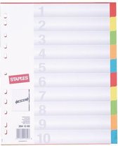 Staples Tabbladen gekleurd karton 11 rings, A4 maxi, 10 onbedrukte tabs (set 10 vel)