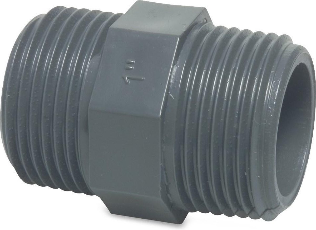 Mega Nippel PVC-U 1 1/4" buitendraad 10bar grijs