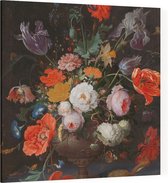 Stilleven met bloemen en een horloge, Abraham Mignon - Foto op Canvas - 100 x 100 cm