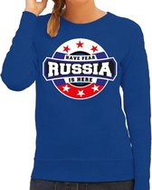 Have fear Russia is here sweater met sterren embleem in de kleuren van de Russische vlag - blauw - dames - Rusland supporter / Russisch elftal fan trui / EK / WK / kleding M