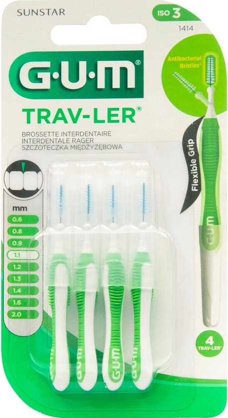 6x GUM Trav-Ler Ragers Groen 1.1mm 4 stuks