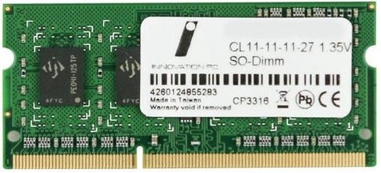 Innovation IT 4260124855283, 4 GB, 1 x 4 GB, DDR3, 1600 MHz, 204-pin SO-DIMM