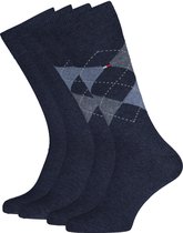 Tommy Hilfiger Check Socks (2-pack) - herensokken katoen - geruit en uni - jeans blauw - Maat: 43-46