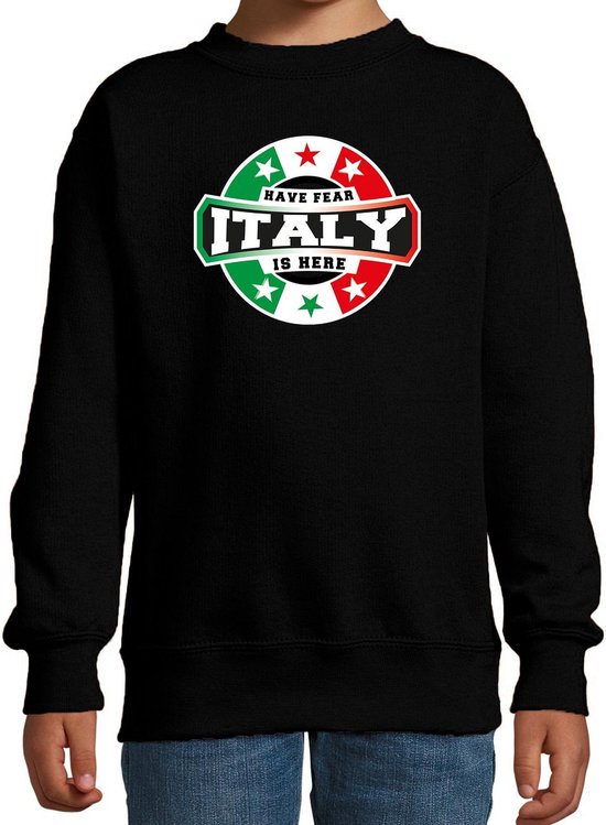 Have fear Italy is here sweater met sterren embleem in de kleuren van de Italiaanse vlag - zwart - kids - Italie supporter / Italiaans elftal fan trui / EK / WK / kleding 110/116