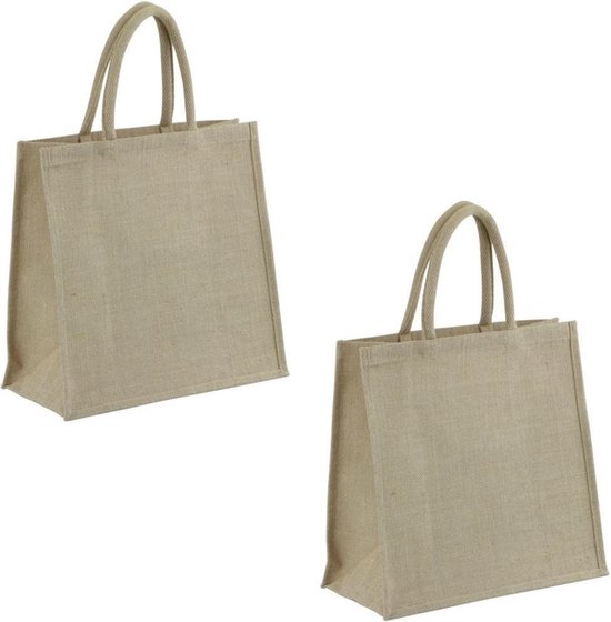 Redelijk Hoeveelheid van Redelijk 2x Jute boodschappentassen/strandtassen 35 x 34 cm naturel - Draagtassen  met hengsels... | bol.com