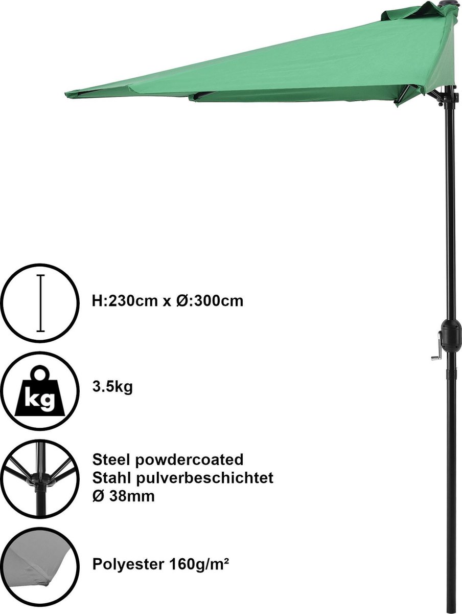 Parasol halfrond voor balkons of terrassen - Groen