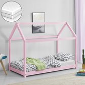 Kinderbed houten bed incl. matras huisbed 80x160 cm roze