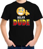 Funny emoticon t-shirt relax dude zwart voor kids XL (158-164)