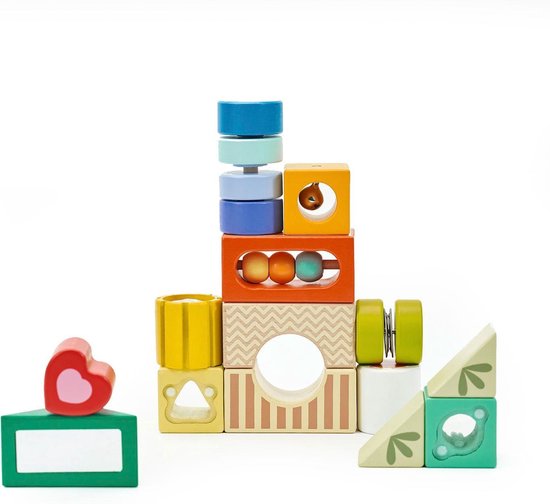 CLASSIC WORLD Houten Sensorische Blokken 8 Functies Puzzel Multifunctionele Vormen Geluid 18 el. van Classic World — afbeelding 3