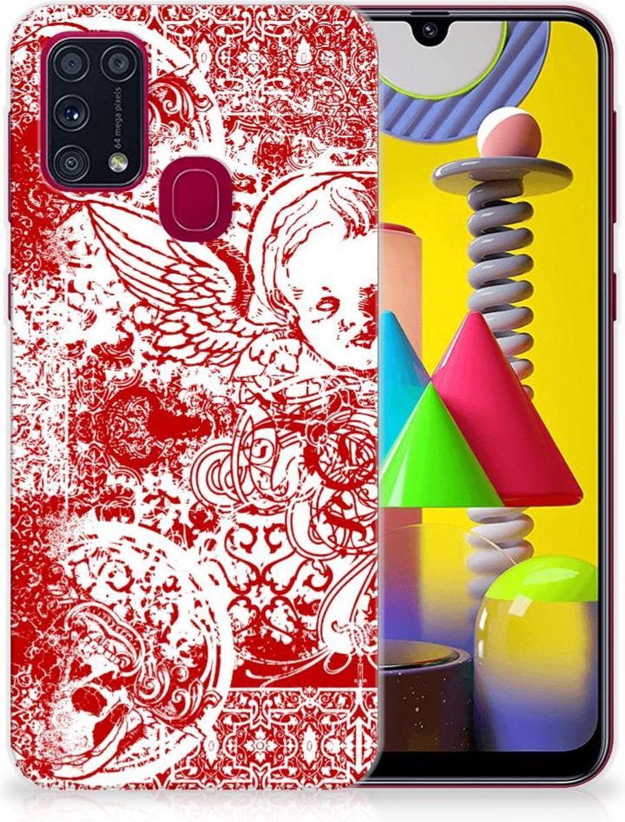 Silicone Back Case Samsung Galaxy M31 Angel Skull Rood