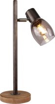 Chericoni - Sylvie tafellamp - 1 lichts - zwart black steel met vintage hout en smoke rookglas