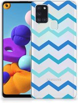 Housse en Cuir Etui de Protection pour Samsung Galaxy A21s Coque Téléphone Zigzag Blauw