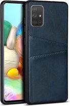 Samsung Galaxy A71 Kunstlederen Hoesje met Dubbele Kaartsleuf Blauw