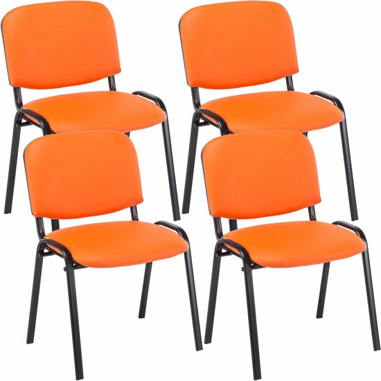 CLP Ken 4-delige set bezoekersstoelen - Kunstleer oranje