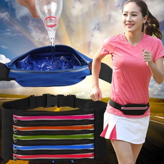 Let op type!! Multifunctionele buiten waterdichte hoge Stretch Faux leder stof één taille Sporttas met nacht reflecterende Strip willekeurige kleur…