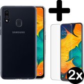 Hoesje Geschikt voor Samsung A20 Hoesje Siliconen Case Hoes Met 2x Screenprotector - Hoes Geschikt voor Samsung Galaxy A20 Hoes Cover Case - Transparant