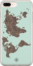 iPhone 8 Plus/7 Plus hoesje siliconen - Wereldkaart blauw luipaard | Apple iPhone 8 Plus case | TPU backcover transparant