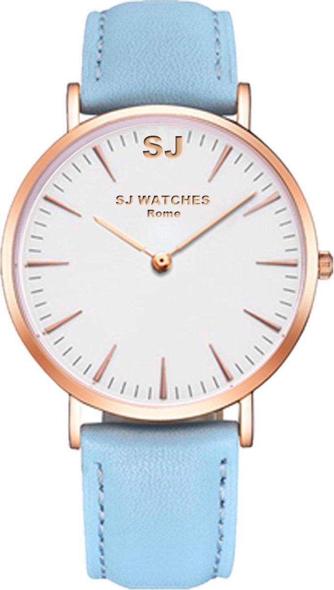 SJ WATCHES Rome horloge dames blauw en rose goud - horloges voor vrouwen 36mm