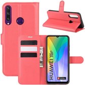 Huawei Y6p Litchi Skin Portemonnee Hoesje Rood