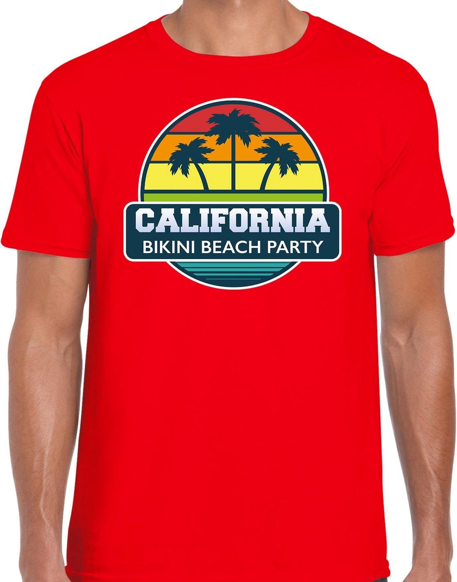 Afbeelding van product Bellatio Decorations  California zomer t-shirt / shirt California bikini beach party voor heren - rood - California beach party outfit / vakantie kleding / strandfeest shirt XXL  - maat XXL