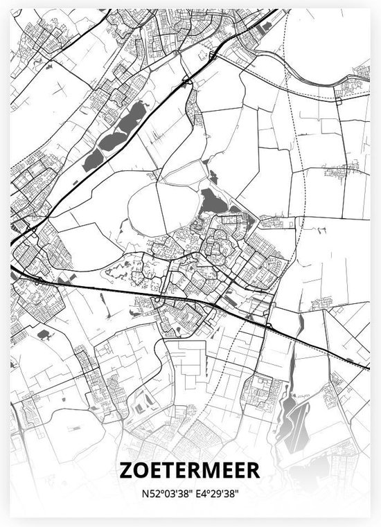 Zoetermeer plattegrond - A4 poster - Zwart witte stijl