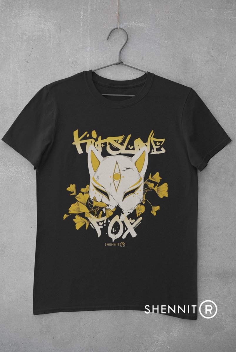 Kitsune Fox Anime Vos Neko Kawaii T-Shirt | Cadeau voor Otaku en Weeb | Japan Culture Merchandise | Urban Geekchic Style | Zwart Maat S - Shennit