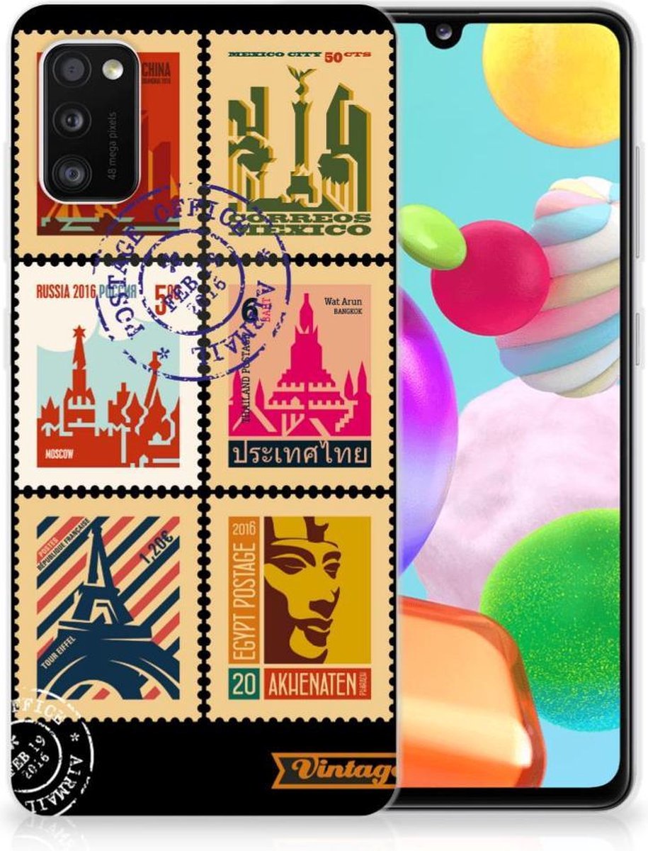 TPU Hoesje voor Samsung Galaxy A41 Siliconen Back Cover Postzegels