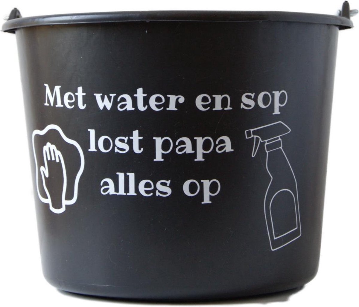 Goedkoopste Cadeau emmer – 12 liter – zwart – met tekst Met water en sop lost papa alles op