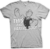 Popeye Heren Tshirt -XL- All This And Brains Too Grijs