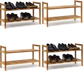 relaxdays 4 x schoenrek notenhout - schoenenkast stapelbaar - open rek - 8 etages - hout