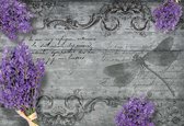 Fotobehang Lavender Flowers Dragonfly Vintage  | XXXL - 416cm x 254cm | 130g/m2 Vlies