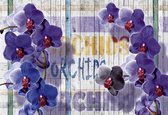 Fotobehang Orchids Flowers Wooden Planks | XXXL - 416cm x 254cm | 130g/m2 Vlies