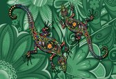 Fotobehang Lizards Flowers Abstract Colours | XXL - 312cm x 219cm | 130g/m2 Vlies