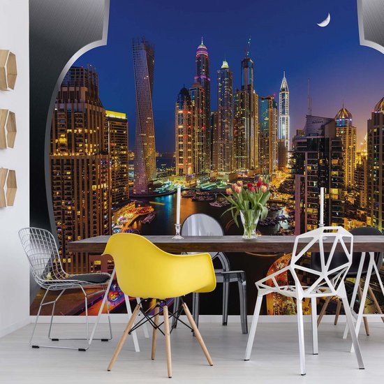 Fotobehang View Dubai City Skyline | DEUR - 211cm x 90cm | 130g/m2 Vlies