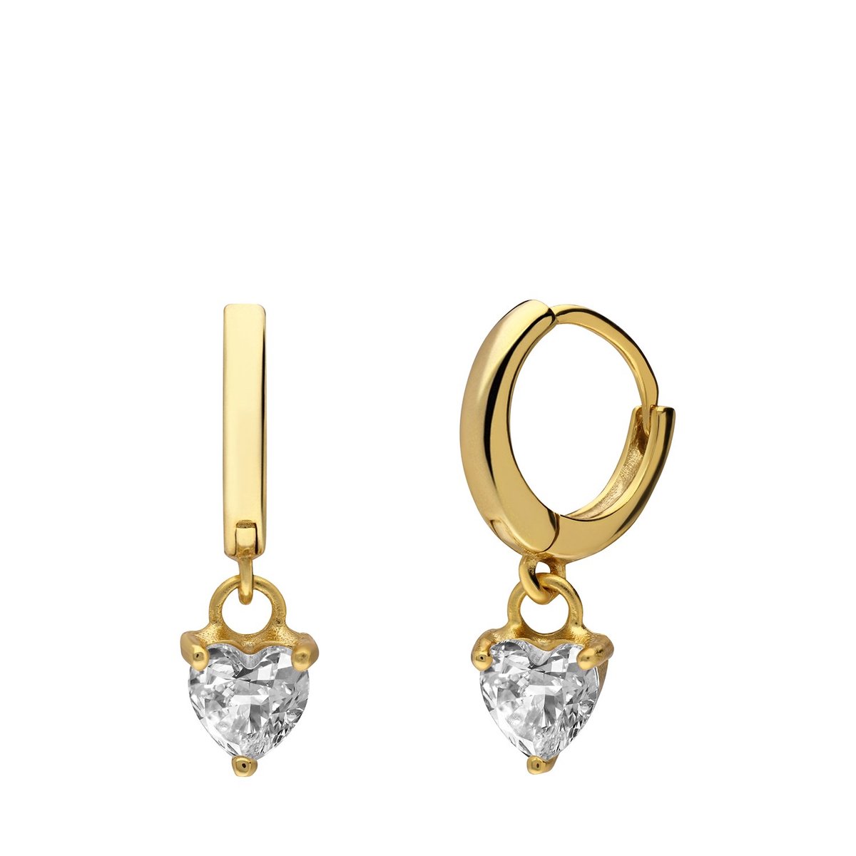 Lucardi Dames Zilveren goldplated oorringen met hanger hart zirkonia - Oorbellen - 925 Zilver - Goudkleurig