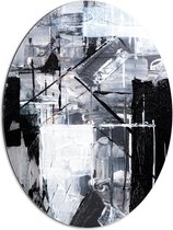 Dibond Ovaal - Verfmix van Zwart, Wit en Grijs Tinten - 60x80 cm Foto op Ovaal (Met Ophangsysteem)