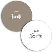 Luxe onderzetters voor thee | taupe & wit | Ø 10 cm | Set van 2 | Tea-rific