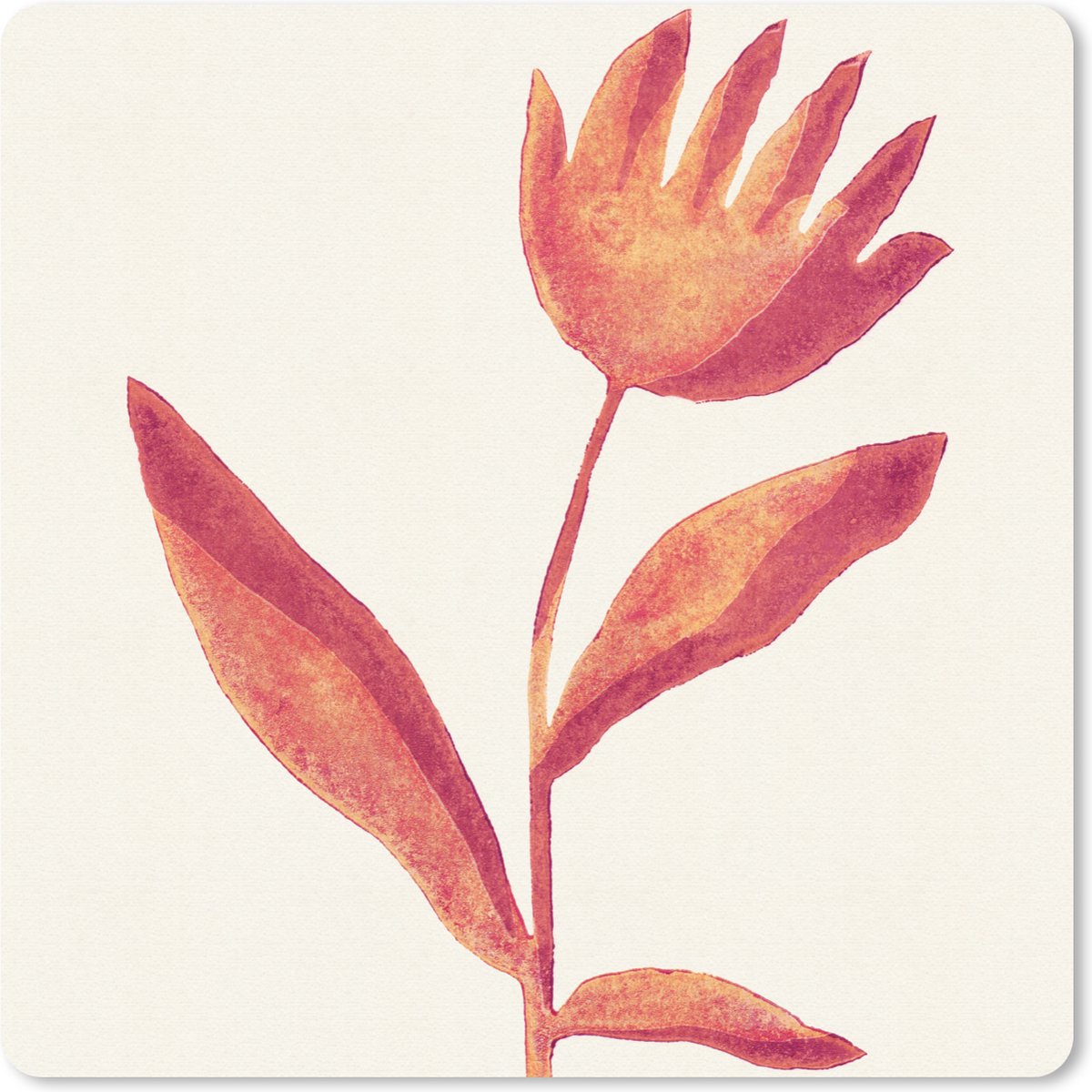 Muismat 30x30 cm - Mousepad Bloemen - Plant - Rood - Pastel - Muismatten
