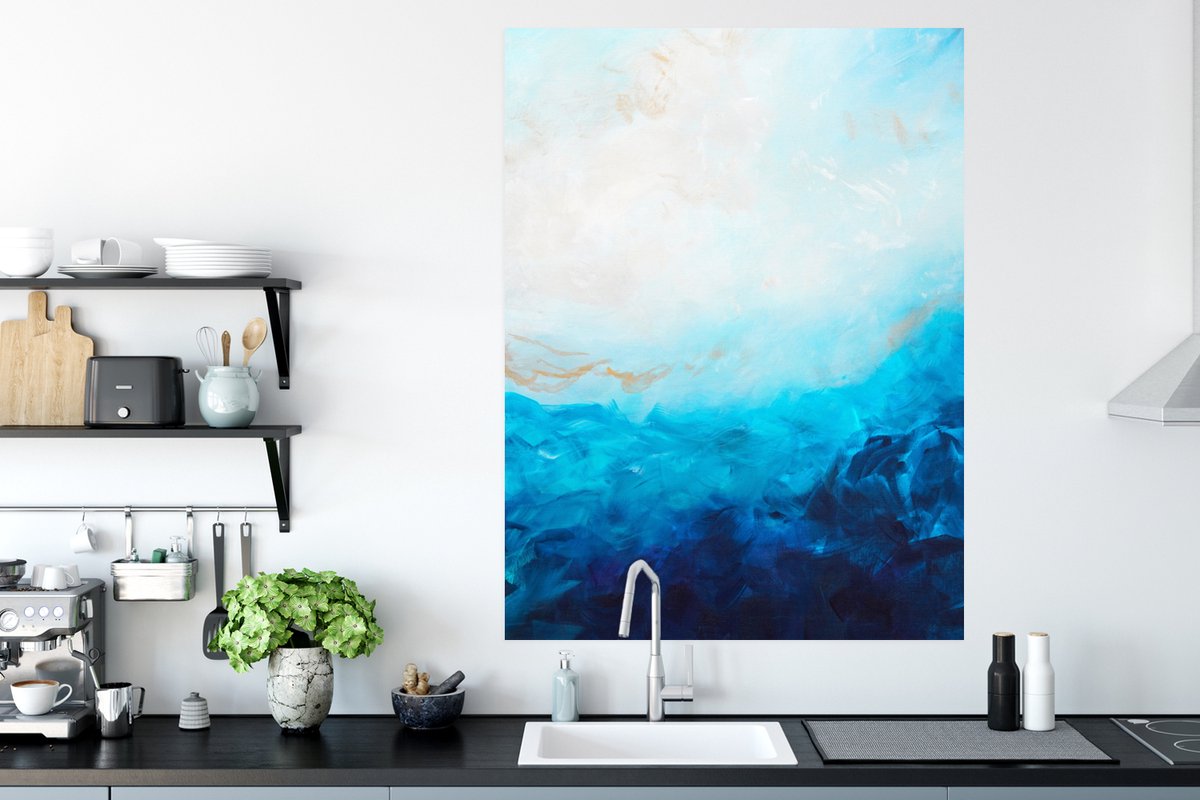 Poster Blauw - Zee - Abstract - Verf - 90x120 cm