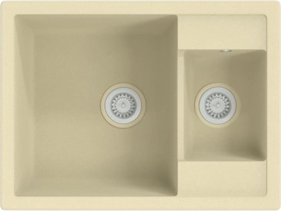 GraniteMy Tradition Landelijke Gootsteen - 2-Zijde Granieten Spoelbak 60x48 cm Wit onderbouw met Gouden plug 1208968027