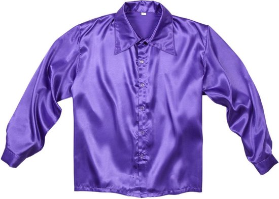 Widmann - Jaren 80 & 90 Kostuum - 70s Disco Shirt Paars Satijn Man - Paars - Large - Carnavalskleding - Verkleedkleding