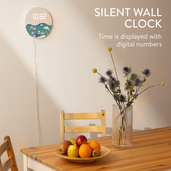 JDigJid Digitale wandklok, 9 inch led-digitale klok, groot display met 12/24 uur, grote cijfers, kleine stille wandklok, eenvoudig te bedienen, 21,5 x 3 x 11 cm (rood