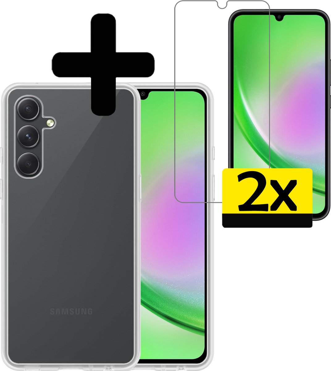 Hoesje - Met 2x Screenprotector - Geschikt voor Samsung Galaxy A34 - Sterk & Shockproof - Back Cover - Siliconen Case - Telefoon Hoes - Telefoonhoesjes - Transparant