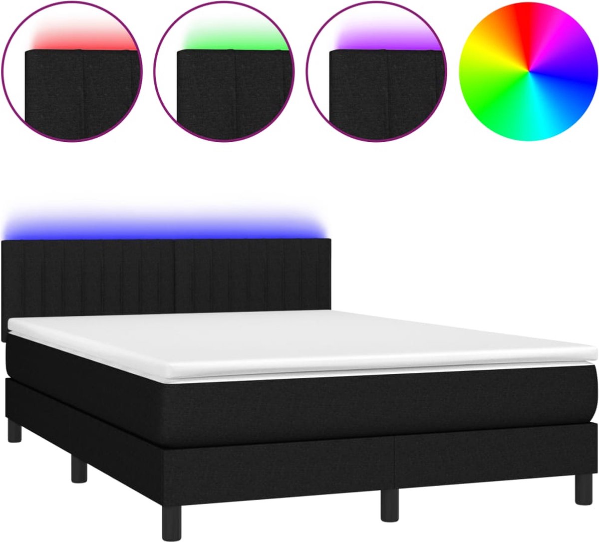 vidaXL - Boxspring - met - matras - en - LED - stof - zwart - 140x200 - cm
