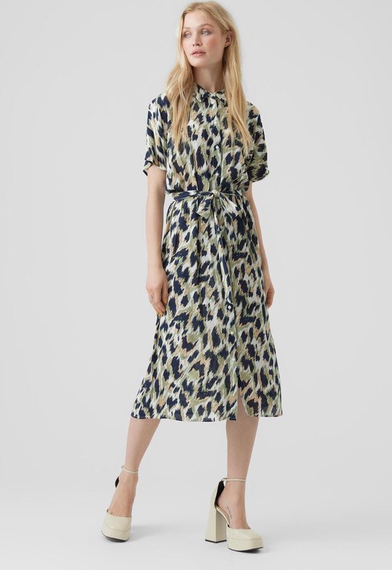 VERO MODA Women's Vmjosie SS Calf Shirt Dress WVN Ga Keid, Black/AOP: Hazel, XS : Buy Online at Best Price in KSA - Souq is now