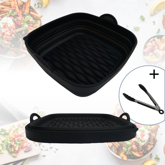 Foto: Digimates airfryer siliconen bakje 20 5cm vierkant xl xxl accessoires inklapbaar bakpapier mand zwart