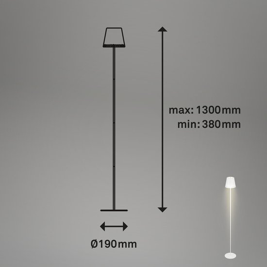 Briloner Leuchten KIKI LED Vloerlamp metaal 3,5W 3-voudig dimbaar batterij touch USB IP44 wit - Briloner Leuchten