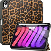 Geschikt Voor iPad Mini 7 hoes en geschikt voor iPad Mini 6 hoes - Mini 2024 Hoes - Solidenz Trifold Bookcase - Mini 2021 Cover - Met Autowake - Met Standaard - Hoesje Met Pencil Houder - Panterprint hoesje - Luipaard