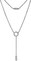 Twice As Nice Halsketting in edelstaal, dubbele ketting, buis en cirkel in kristal 45 cm+5 cm